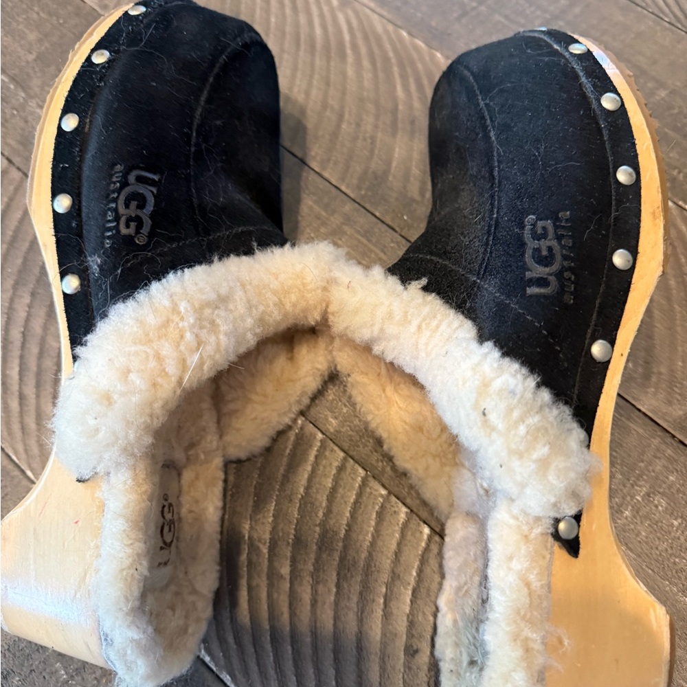 UGG Australia Black and Cream Shearling Mules